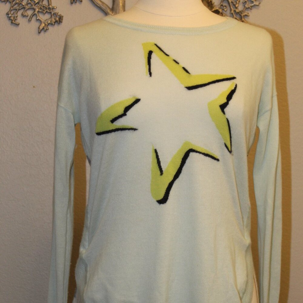LT Womens 100% Cashmere Star Graphic Long Sleeves Sweater Multi-Color Size Small